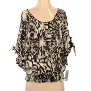 NU by Mark Anthony 3/4 Sleeve Silk Blouse Open Shoulder S